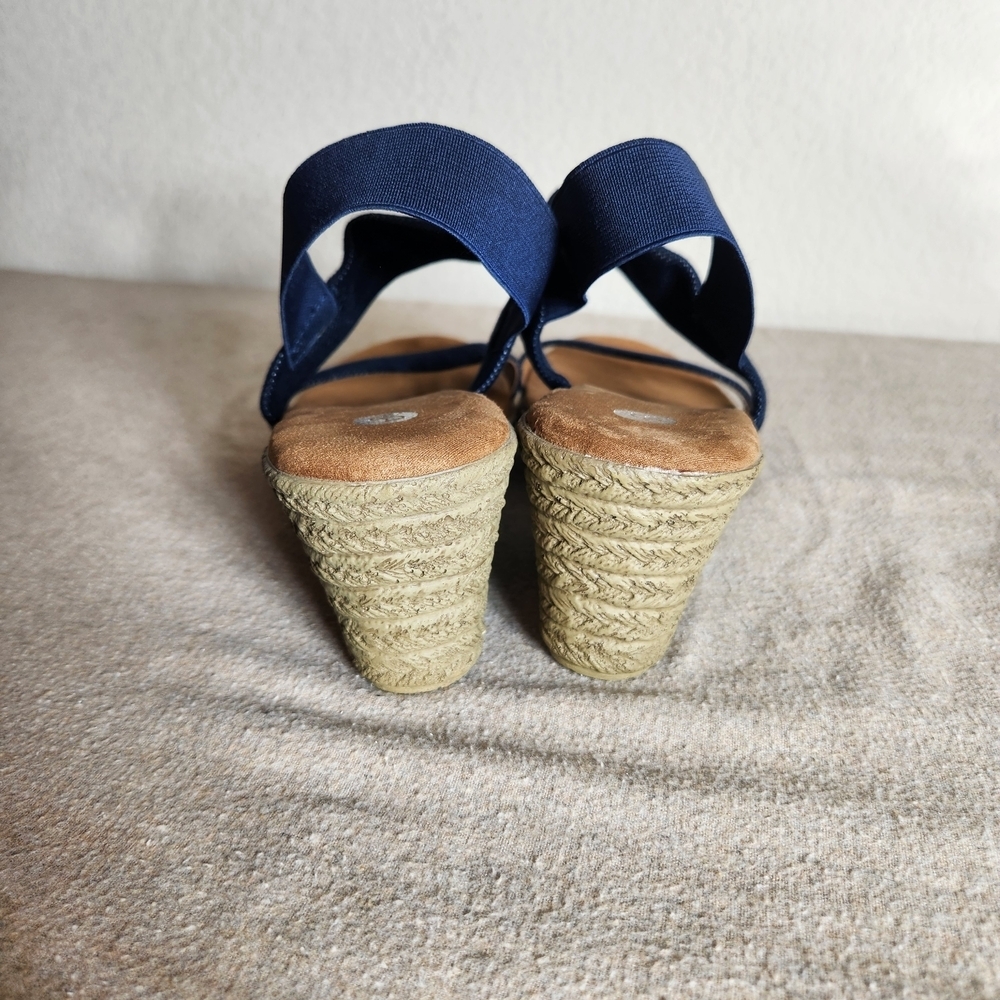 Navy Blue Womens 8 1/2 Espadrille Sandals Denim Look Suede Sole - Picture 4 of 8